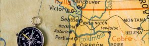 A hand drawn map showing Washington State and its proximity to border states and provinces.