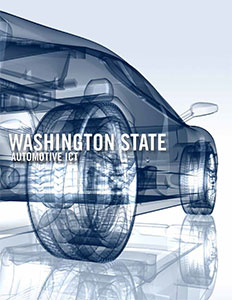 Cover of the Automotive Information and Communication Technology collateral piece showing a see through car