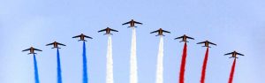 France's aerial demonstration team flies in formation during the Paris Air Show