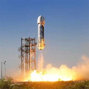 Blue Origin's New Shepard spacecraft clears the tower in a test flight