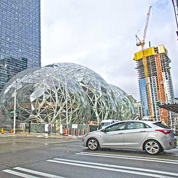 Amazon's new spheres take shape in downtown Seattle, part of the state's big building boom