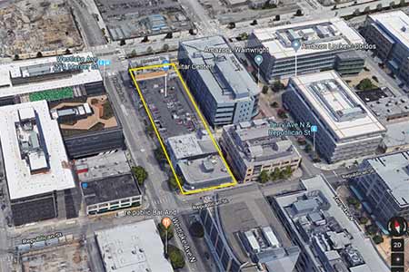 An overhead view of Google's planned expansion in the South Lake Union area.