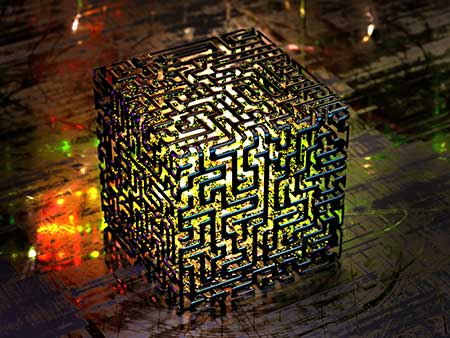 Een artistieke vertolking van quantum computing.