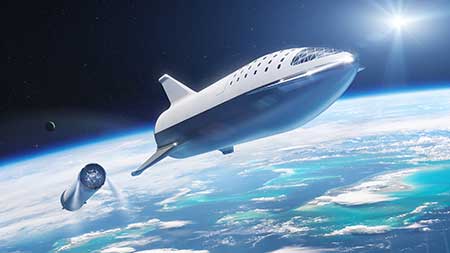 An artist's rendering of SpaceX's Starship as it achieves orbit.