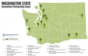A map showing Washington State's 14 Innovation Partnership Zones