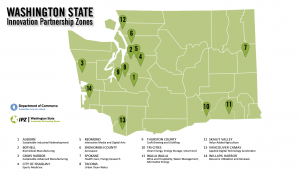 A map showing Washington State's Innovation Partnership Zones