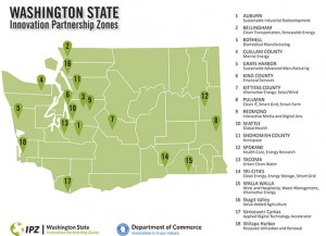 Washington State's Innovation Partnerships Zones shown on a map in 2014
