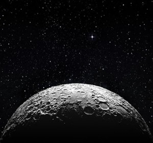 The surface of the moon with a star field in the background