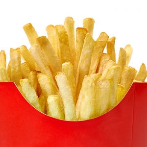 A container of french fries