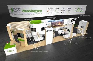 An artist's rendering of the 2018 Mobile World Congress Booth for Washington State.