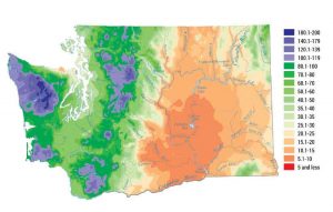 Map of Washington State showing annual precipitation