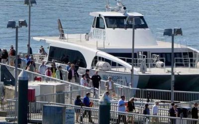 Fast ferry service cuts commute by half.