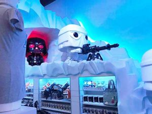 Darth Vador and a Storm Trooper stand watch in the Star Wars section of Funko's new flagship store and headquarters in Everett, Washington.