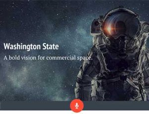 Opening screen of video showing astronaut and the title, "Washington State: A Bold Vision for Commercial Space