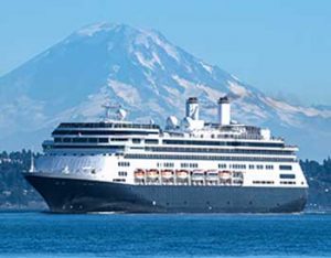 A Holland America cruise ship leaves Seattle for another cruise to Alaska.