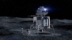 An artist's rendition of Blue Origin's Blue Moon lander on the moon.