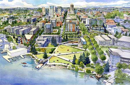 An artist rendition of the new Portage Bay Crossing development at the UW